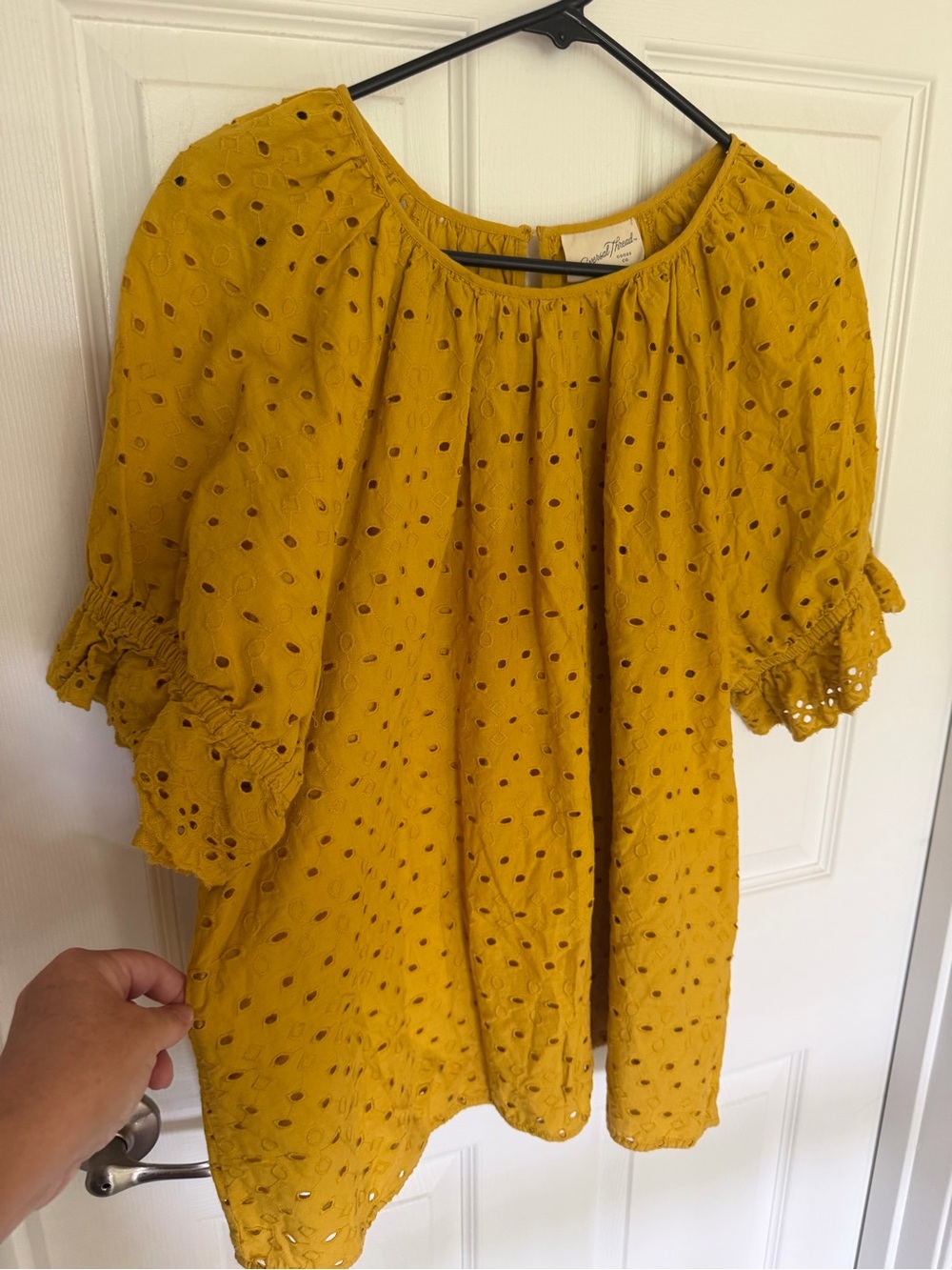 Universal Thread Mustard Eyelet Peasant Top